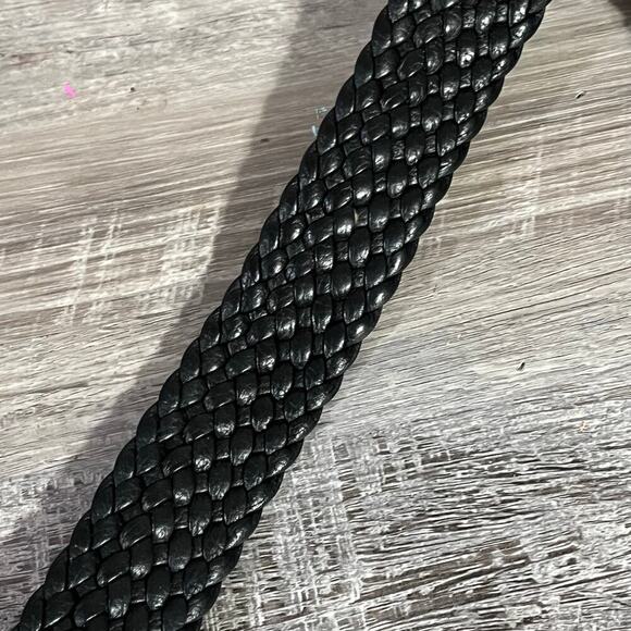 Brighton Braided Black Leather Belt Silver Scroll Buckle Size 32 - Picture 3 of 9